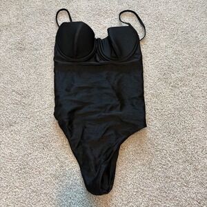 Lolli Swim Gidget One Piece Swimsuit Womens L Black Beach Minimalist Vacation